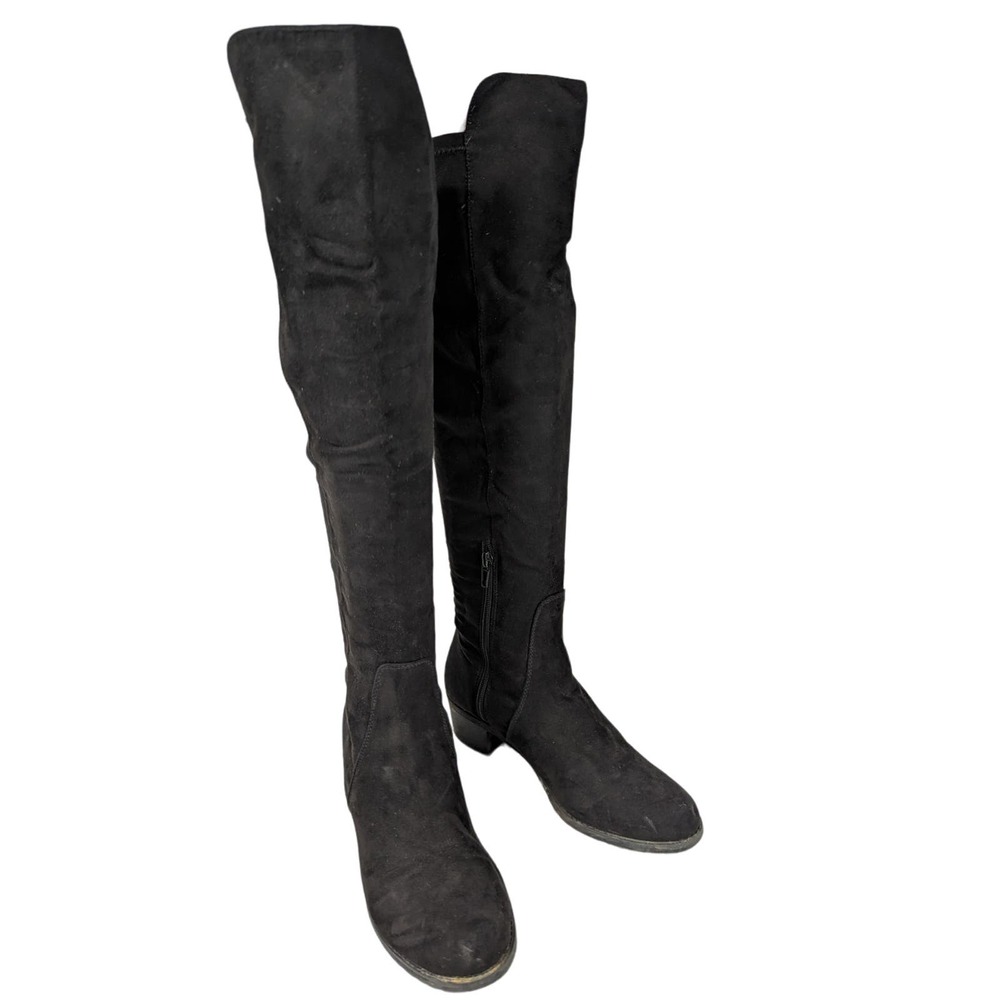 UNISA! BLACK FAUX SUEDE LEATHER, STRETCHY BACK CHUNKY BOOTS! SZ 8M